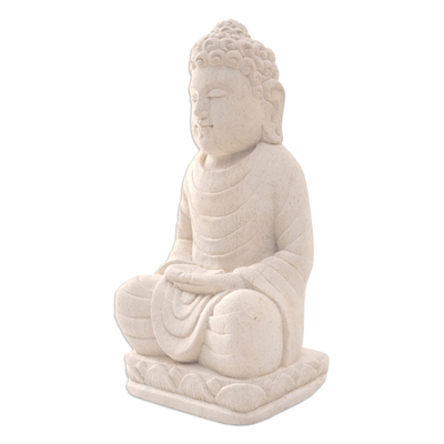 Sandstone statuette, 'Buddha's Peace' - Handmade Sandstone Buddha Statuette