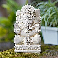 Sandstone statuette, 'Virtue of Ganesha' - Hand Crafted Sandstone Ganesha Statuette