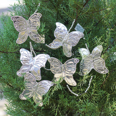 Guirnalda navideña de aluminio, (juego de 4) - Guirnalda festiva de aluminio con diseño de mariposas (juego de 4)