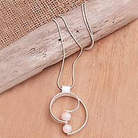 Cultured pearl pendant necklace, 'Modern Embrace' - Peach Cultured Pearl Necklace