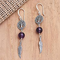 Amethyst dangle earrings, 'Nighttime Purple' - Amethyst and Sterling Silver Dangle Earrings