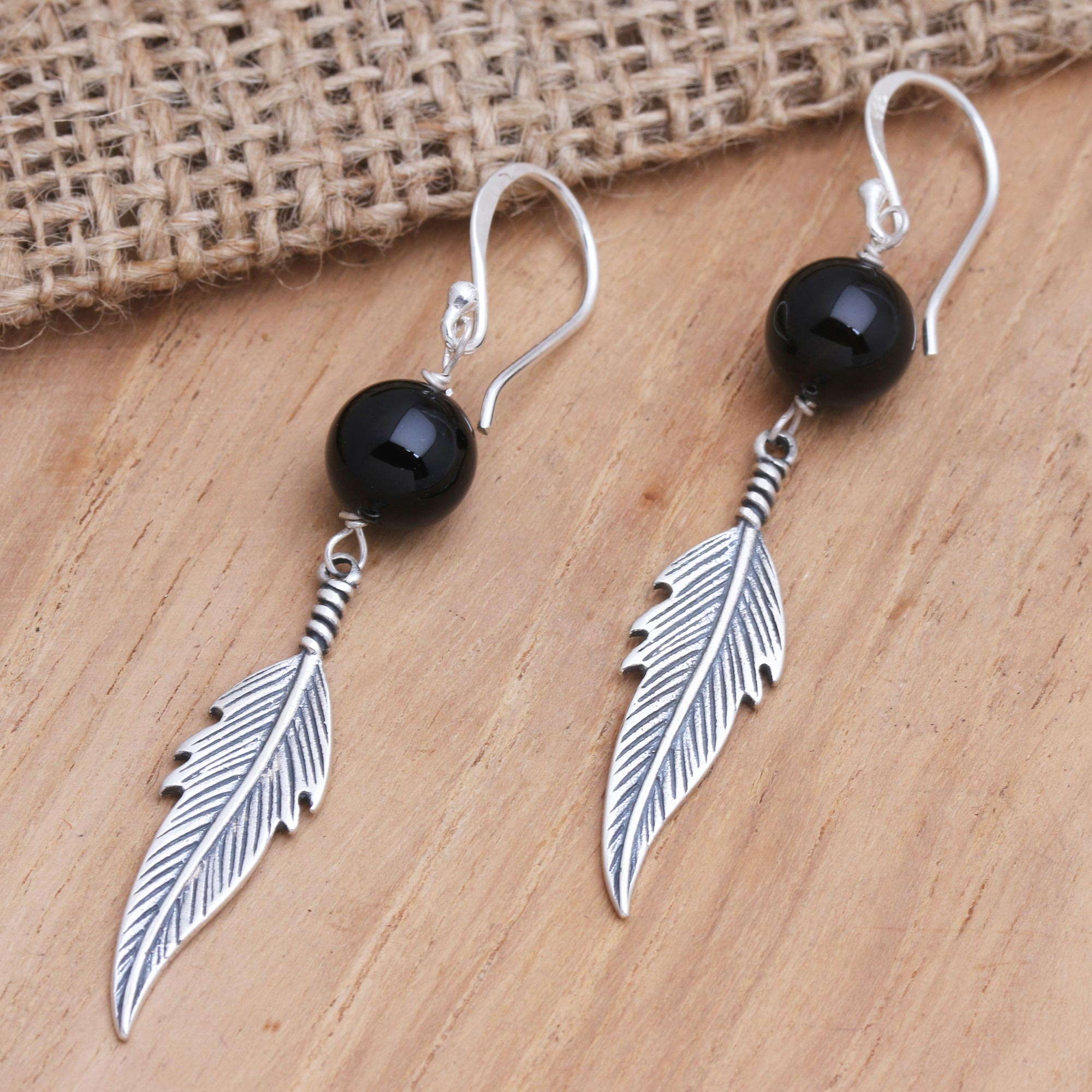 Sterling Silver & Jet Feather Earrings – Indian Traders (L7 Enterprises)