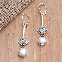 Cultured pearl dangle earrings, 'Sea Fan' - Handmade Cultured Freshwater Pearl Dangle Earrings