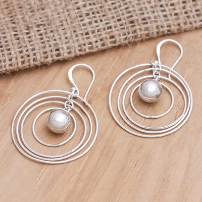 Sterling silver dangle earrings, 'Silver Planet' - Hand Crafted Sterling Silver Dangle Earrings