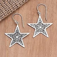 Sterling silver dangle earrings, 'Superstar Glow' - Sterling Silver Star-Motif Dangle Earrings