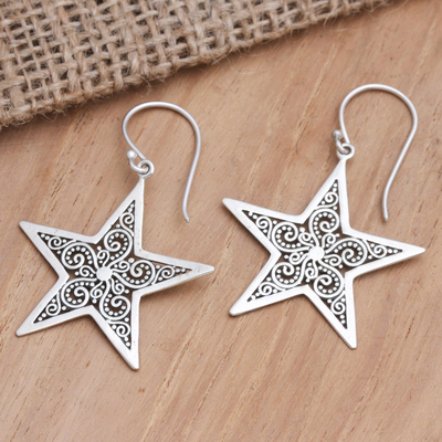 Sterling silver dangle earrings, 'Superstar Glow' - Sterling Silver Star-Motif Dangle Earrings