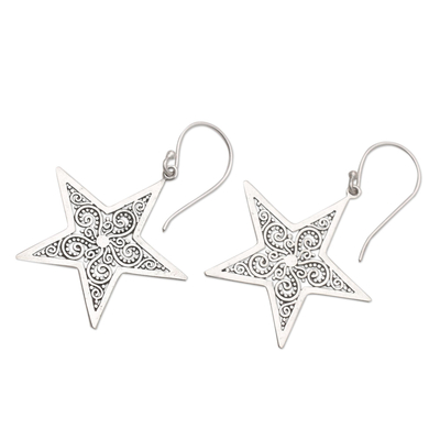 Sterling silver dangle earrings, 'Superstar Glow' - Sterling Silver Star-Motif Dangle Earrings