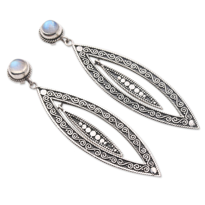 Rainbow moonstone dangle earrings, 'Smoldering Intuition' - Rainbow Moonstone and Sterling Silver Dangle Earrings