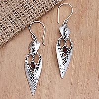 Garnet dangle earrings, 'Glowing Fantasy' - Garnet and Sterling Silver Dangle Earrings from Bali