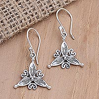 Sterling silver dangle earrings, 'Orchid Sparkle' - Sterling Silver Orchid-Motif Dangle Earrings