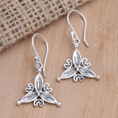Sterling silver dangle earrings, 'Orchid Sparkle' - Sterling Silver Orchid-Motif Dangle Earrings