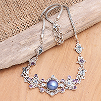 Collar con colgante de múltiples piedras preciosas, 'My Starry Love' - Collar con colgante de topacio azul y perlas cultivadas
