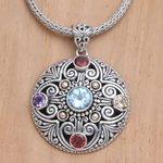 Gold-accented multi-gemstone pendant necklace, 'Blowing in the Wind' - Gold-Accented Birthstone Pendant Necklace