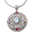 Gold-accented multi-gemstone pendant necklace, 'Blowing in the Wind' - Gold-Accented Birthstone Pendant Necklace