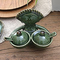 Ceramic condiment set, 'Janger Dancer' (5 pcs) - Hand Crafted Ceramic Condiment Set (5 Pcs)