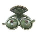 Ceramic condiment set, 'Janger Dancer' (5 pcs) - Hand Crafted Ceramic Condiment Set (5 Pcs)