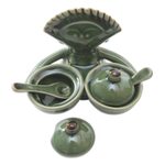 Ceramic condiment set, 'Janger Dancer' (5 pcs) - Hand Crafted Ceramic Condiment Set (5 Pcs)