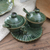 Ceramic condiment set, 'Frog and Leaf' (5 pcs) - Hand Made Ceramic Condiment Set with Frog Motif (5 Pcs) thumbail