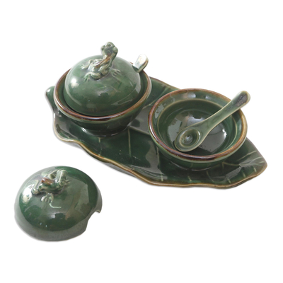 Juego de condimentos de cerámica, (5 piezas) - Juego de condimentos de cerámica Leaf and Frog (5 piezas)