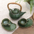 Ceramic tea set for two, 'Sweet Tea' (5 pcs) - Green Balinese Ceramic Tea Set for Two (5 Pcs) thumbail