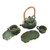 Ceramic tea set for two, 'Sweet Tea' (5 pcs) - Green Balinese Ceramic Tea Set for Two (5 Pcs) (image 2b) thumbail