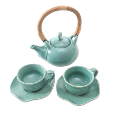 Ceramic tea set for two, 'Honeymoon Tea' (5 pcs) - Ceramic Tea Set for Two (5 Pcs)