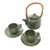 Ceramic tea set for two, 'Traditional Tea' (5 pcs) - Ceramic and Bamboo Tea Set for Two (5 Pcs) (image 2a) thumbail