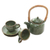 Ceramic tea set for two, 'Traditional Tea' (5 pcs) - Ceramic and Bamboo Tea Set for Two (5 Pcs) (image 2c) thumbail