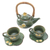 Juego de té de cerámica para dos, (5 piezas) - Juego de té de cerámica para dos con detalle de bambú (5 piezas)