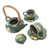 Ceramic tea set for two, 'Forest Frangipani' (5 pcs) - Ceramic Tea Set for Two with Bamboo Accent (5 Pcs)