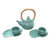 Ceramic tea set for two, 'Warm Tea in Teal' (5 pcs) - Handmade Ceramic and Bamboo Tea Set for Two (5 Pcs) (image 2a) thumbail