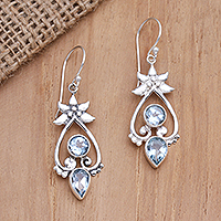Blue topaz dangle earrings, 'Heart of Ice'