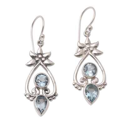 Blue topaz dangle earrings, 'Heart of Ice' - Blue Topaz and Sterling Silver Dangle Earrings