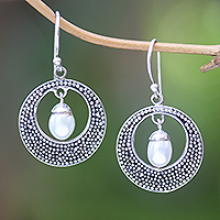 Cultured pearl dangle earrings, 'Night Dance' - Cultured Pearl and Sterling Silver Dangle Earrings