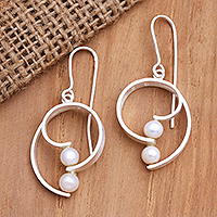 Cultured pearl dangle earrings, 'Affectionate Afternoon' - Hand Crafted Cultured Pearl Dangle Earrings
