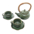 Ceramic tea set for two, 'Honeymoon Tavern' (5 pcs) - Green Ceramic and Bamboo Tea Set for Two (5 Pcs) (image 2a) thumbail
