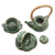Ceramic tea set for two, 'Honeymoon Tavern' (5 pcs) - Green Ceramic and Bamboo Tea Set for Two (5 Pcs) (image 2c) thumbail