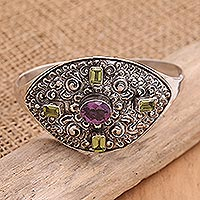Peridot and amethyst cuff bracelet, Elephant Cave in Green