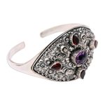 Garnet and amethyst cuff bracelet, 'Elephant Cave in Red' - Handmade Garnet and Amethyst Cuff Bracelet