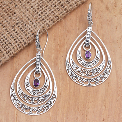 Amethyst dangle earrings, Party Gala in Purple