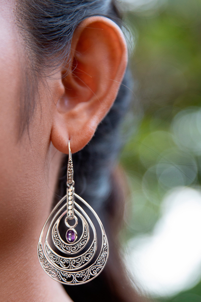 Amethyst dangle earrings, 'Party Gala in Purple' - Hand Made Amethyst Dangle Earrings from Bali
