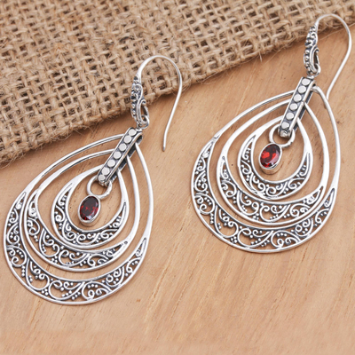 Garnet dangle earrings, 'Party Gala in Red' - Artisan Crafted Garnet Dangle Earrings