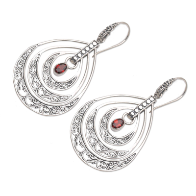 Garnet dangle earrings, 'Party Gala in Red' - Artisan Crafted Garnet Dangle Earrings
