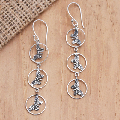 Sterling silver dangle earrings, 'Nested Butterflies' - Sterling Silver Butterfly-Motif Dangle Earrings