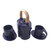 Teak wood-accented ceramic tea set for two, 'Buddha's Gaze' (5 pcs) - Blue Ceramic Tea Set with Teak Wood Handle (5 Pcs) (image 2b) thumbail