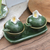 Ceramic condiment set, 'Summer Frangipani' (5 pcs) - Frangipani-Themed Ceramic Condiment Set from Bali (5 Pcs) thumbail