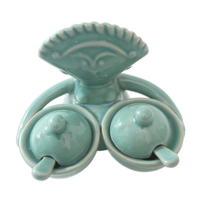 Ceramic condiment set, 'Balinese Dancer' (5 pcs) - Hand Crafted Ceramic Condiment Set (5 Pcs)