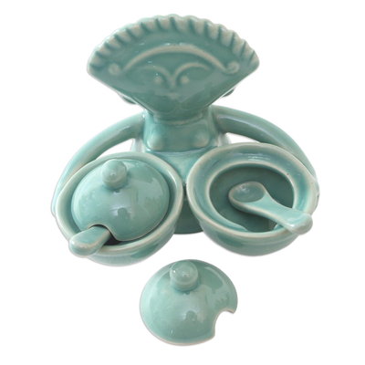 Ceramic condiment set, 'Balinese Dancer' (5 pcs) - Hand Crafted Ceramic Condiment Set (5 Pcs)