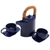 Teak wood-accented ceramic tea set for two, 'American Blue' (5 pcs) - Blue Ceramic and Teak Wood Tea Set for Two (5 Pcs) (image 2c) thumbail