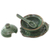 Ceramic condiment set, 'Rain Frog' (3 pcs) - Handmade Green Ceramic Condiment Set from Bali (3 Pcs) (image 2b) thumbail